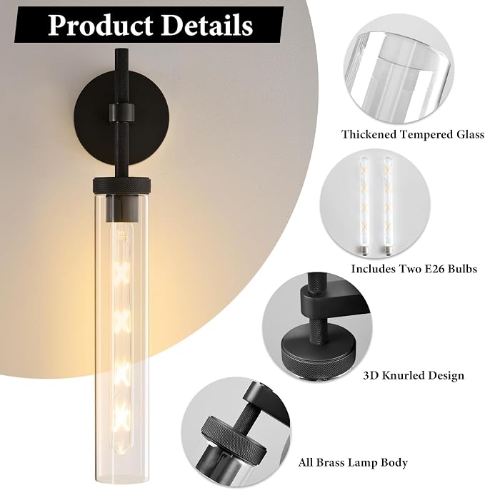 Brass Knurled Tube Wall Sconce - Image 4