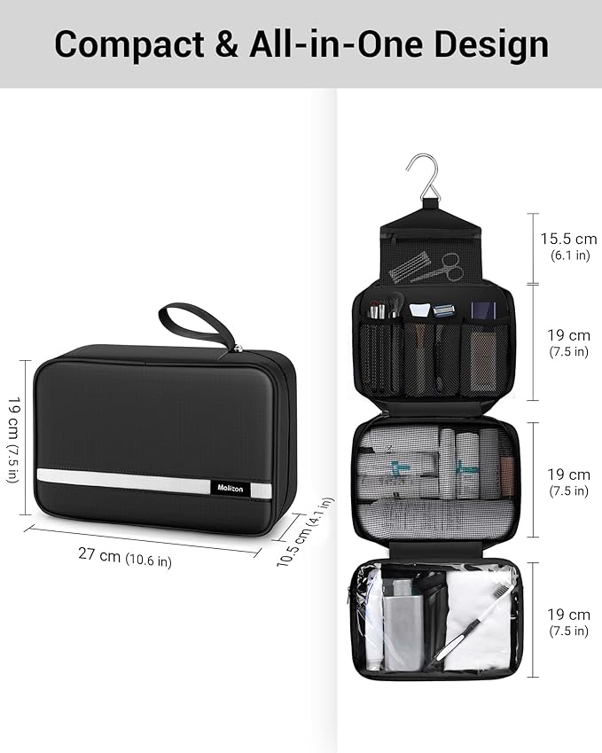 Maliton Toiletry Bag for Men & Women Travel Toiletry Bag Hanging Toiletry Bag - Image 3