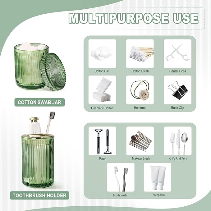 Green Glass Bathroom Accessories 4 Pcs, Soap Dispenser and Toothbrush Holder Set - Image 5