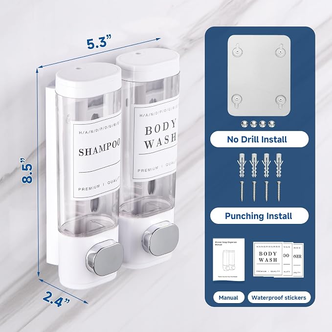 Shampoo and Conditioner Dispenser Bathroom Shower Soap Dispenser Wall Mounted - Image 5