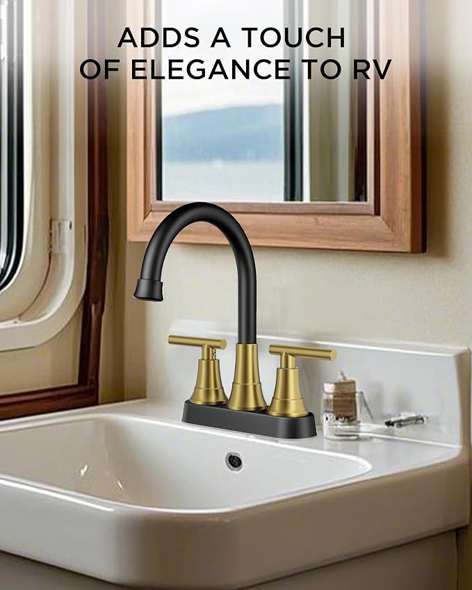 FORIOUS Black and Gold Bathroom Faucets, 4 Inch Centerset Bathroom Sink Faucet - Image 7