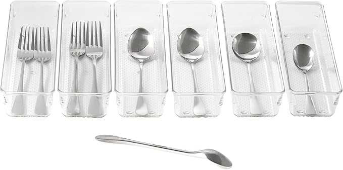 ihomecooker 6 Set Clear Plastic Junk Drawer Organizer Vanity Curlery Utensil - Image 3
