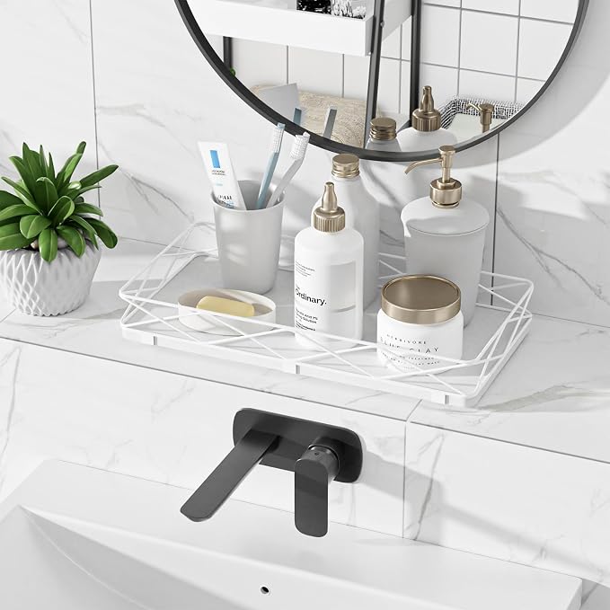Toilet Paper Basket Holder, Wood and Metal Toilet Tray Vanity Organizer - Image 4