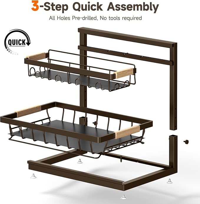 2 Packs Under Sink Organizer, Height Adjustable 2 Tier Under Kitchen Sink - Image 7