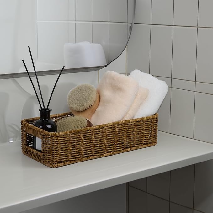 Basket for Toilet Paper Storage, Waterproof Wicker Baskets for Bathroom Counter - Image 2
