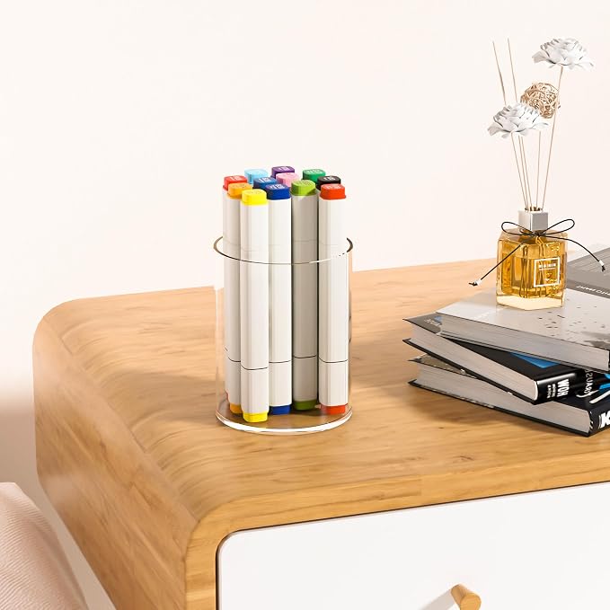 Clear Acrylic Pen Holder Round Shape, Desktop Pencil Cup Holder, Countertop - Image 6