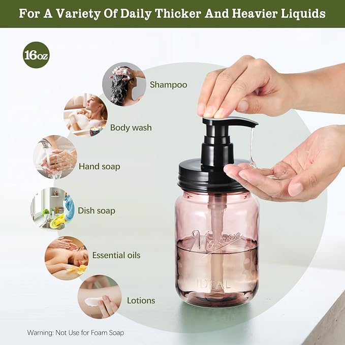 Amolliar 16 Oz Plastic Soap Dispenser, Refillable Hand Dish Soap Dispenser - Image 3