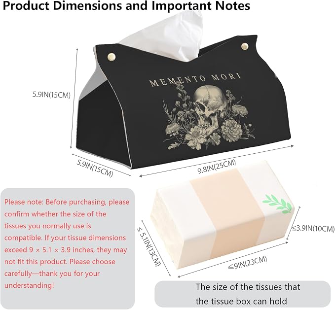 Memento Mori Skull Blck Leather Tissue Box Cover Rectangle, Academia Catholic - Image 6