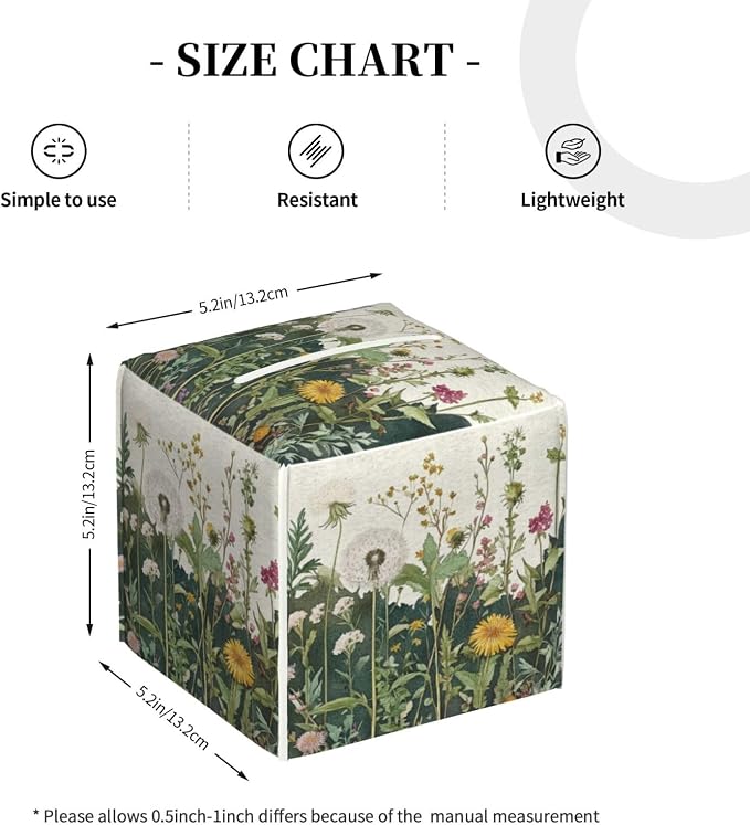 Retro Herbs Spring Dandelion Tissue Box Cover Leaves Summer Holiday Square - Image 4