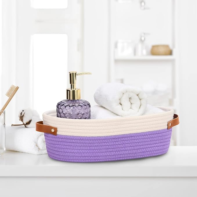 Bathroom Countertop Organizer Basket, Cotton Rope Woven Storage Basket Toilet - Image 2