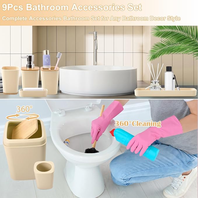 Beige Bathroom Accessories Set 9 Piece Bathroom Accessory Set - Image 3