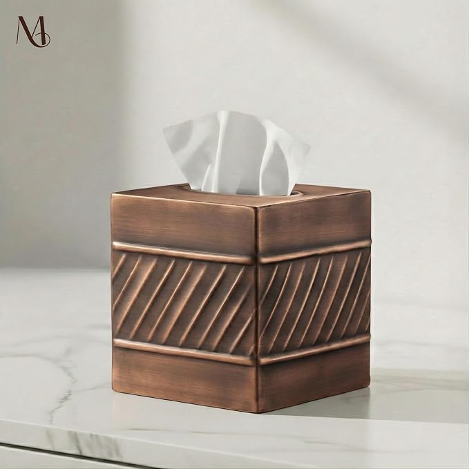 Monarch Abode Tissue Box Cover Square – Handcrafted Wave Embossed Antique - Image 5