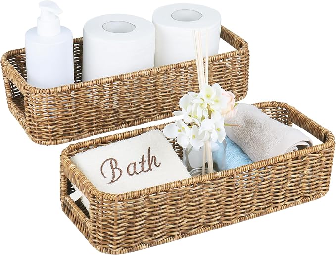 Small Wicker Basket for Toilet: Waterproof Storage Basket Organizing Over Tank by UPINFREE