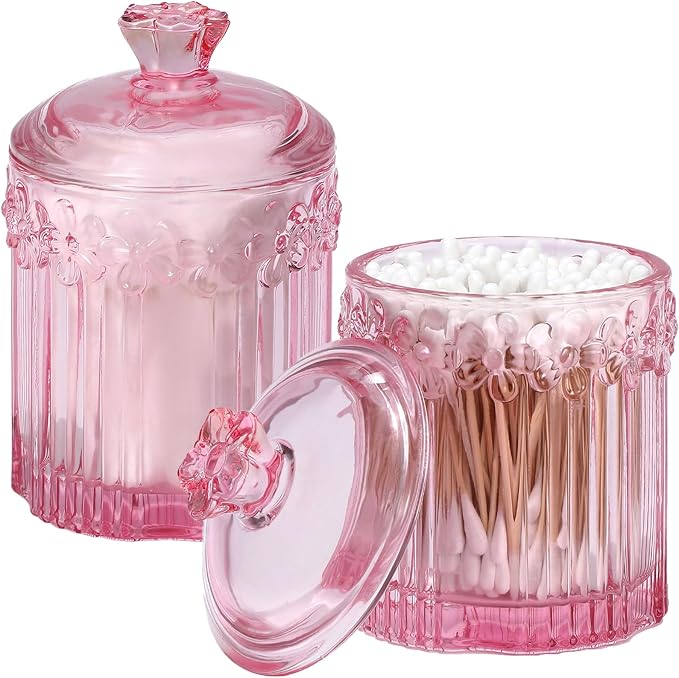 rejomiik 2 Pack Qtip Holder Glass Apothecary Jars by rejomiik