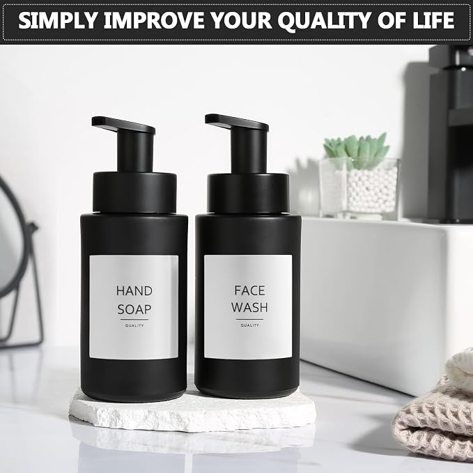 Matte Black Foaming Hand Soap Dispenser, 10 oz/300ml Glass Foam Dispenser - Image 7