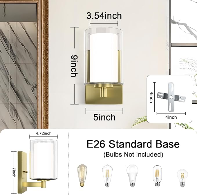Wall Sconces Set of Two: Bathroom Sconce of 2, E26 Base Hardwired Farmhouse - Image 6