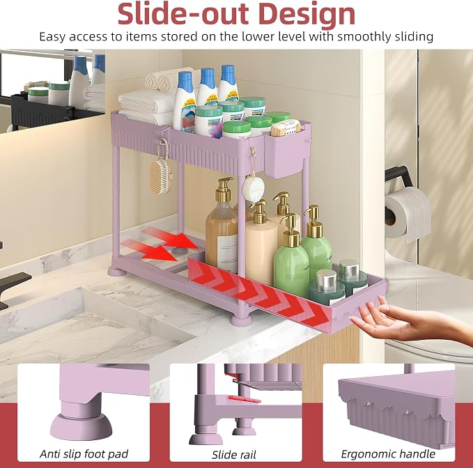 Under Sink Organizer, Bathroom Organizers and Storage, 2 Tier Multi-Use Pull - Image 2