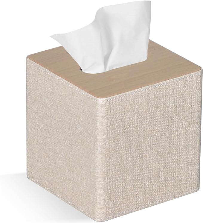 Tissue Box Cover Square PU Leather Facial Tissue Box Holder by GOLRANLYE
