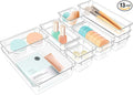 13 PCS Clear Plastic Drawer Organizers Set, 4 Size Desk Drawer Organizer Trays by StorMiracle