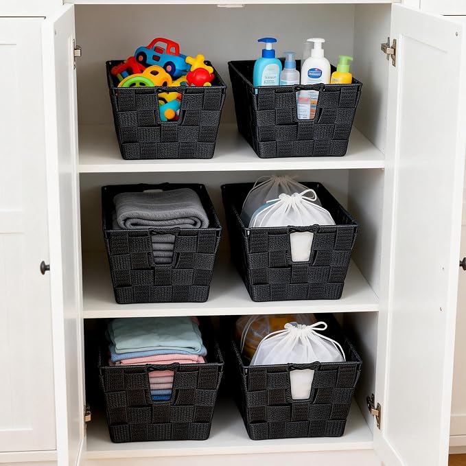 homyfort Black Storage Baskets for Shelves, Woven Shelf Baskets for Organizing - Image 8