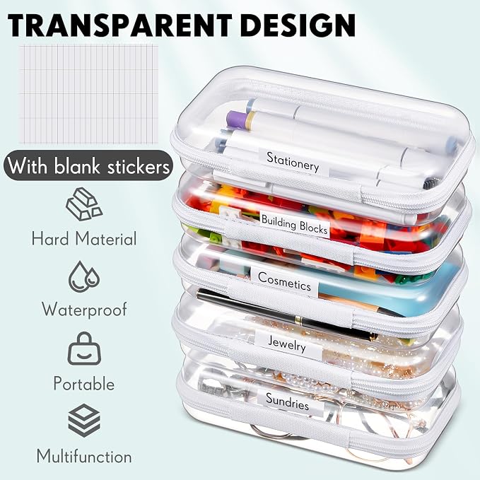 Sanwuta 10 Pcs Hard Zipper Case Clear Hard Pouches Plastic Zipper Pencil Box - Image 3