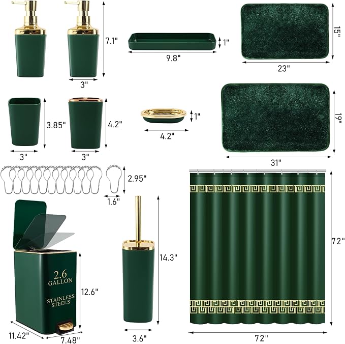 Bathroom Sets with Shower Curtain and Rugs Bathroom Accessories Set Hunter - Image 5