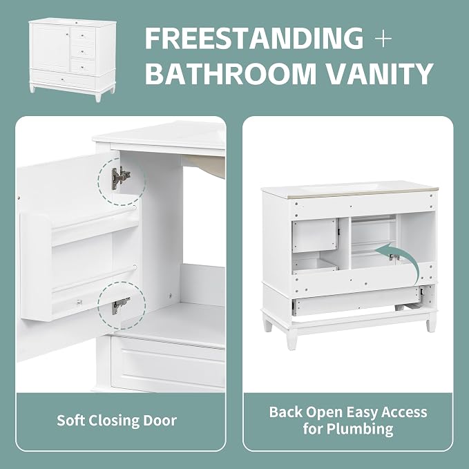 36" Bathroom Vanity with Sink, Harper & Bright Designs Free Standing Single - Image 6