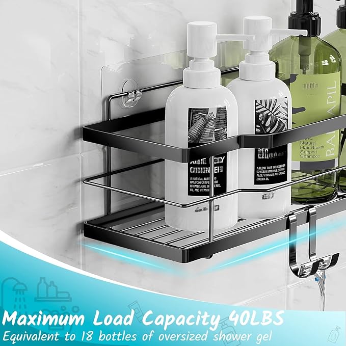 Moforoco Extra Large Shower Caddy Shelf Organizer Rack, Self Adhesive Black - Image 5