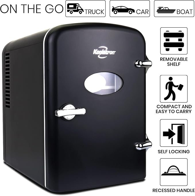 Koolatron Mini Fridge- Black Refrigerator 6 Can Portable Cooler - Image 3