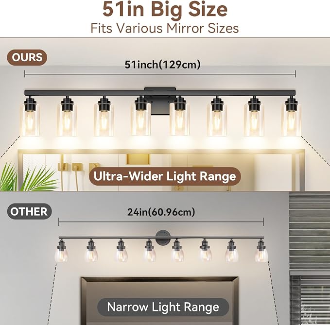 8-Light Bathroom Light Fixtures, Matte Black Light Fixture, Classic Wall Light - Image 6