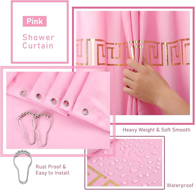 Bathroom Sets with Shower Curtain and Rugs Bathroom Accessories Set Pink - Image 2