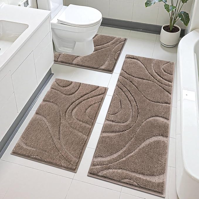 HEBE Bathroom Rug Sets 3 Piece, Non Slip Shower Mats by HEBE