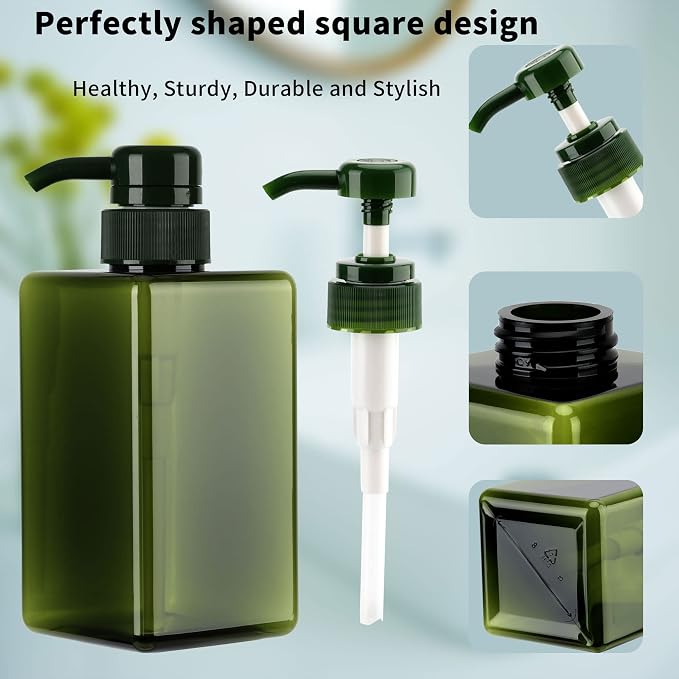 450ml Pump Bottle Dispenser Jansburg 2Pack Refillable Square Plastic Lotion - Image 2