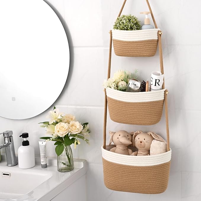 Hanging Storage Baskets, Over the Door Basket, Cotton Wall Baskets Storage - Image 6