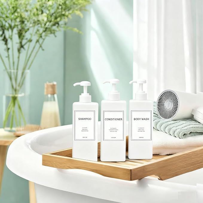 Modern Shampoo and Conditioner Dispenser Refillable Pump Bottle Set Empty - Image 6