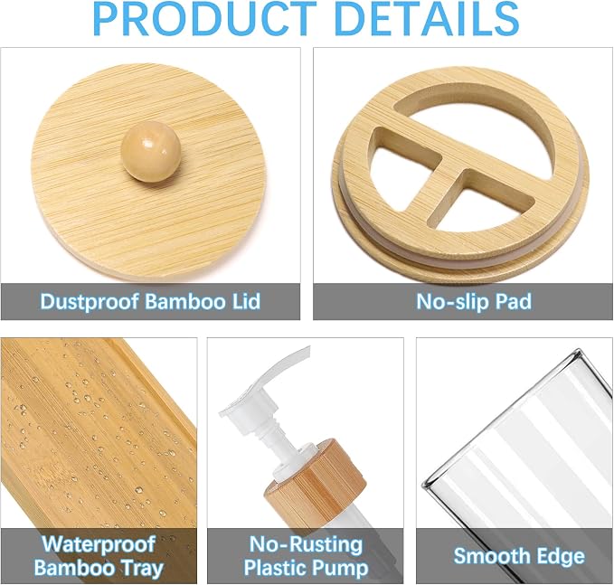 5 Pack Bamboo Bathroom Accessories Set - Image 3