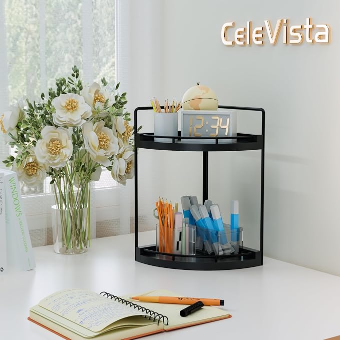 Corner Bathroom Counter Organizer, 2 Tier Wood Vanity Storage, Waterproof - Image 5