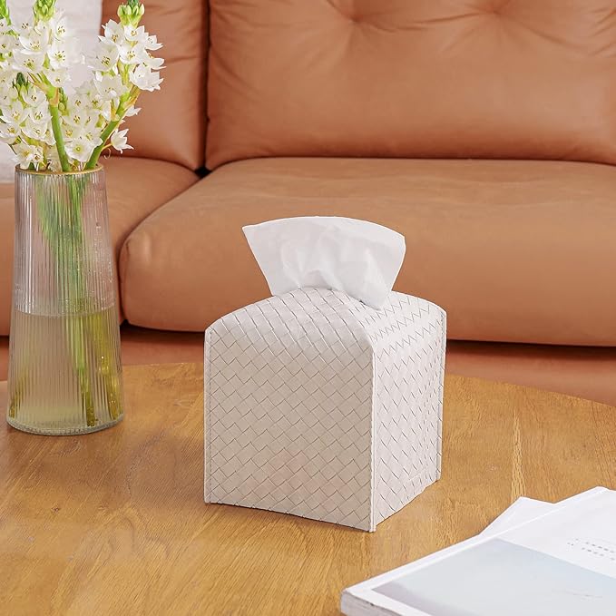 Tissue Box Cover PU Leather Tissue Holder Square Facial Tissue Case Facial - Image 2