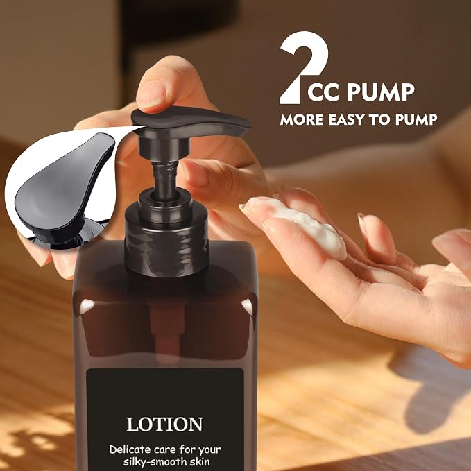 Amber Refillable Plastic Pump Bottle Set, 500ML - Image 3