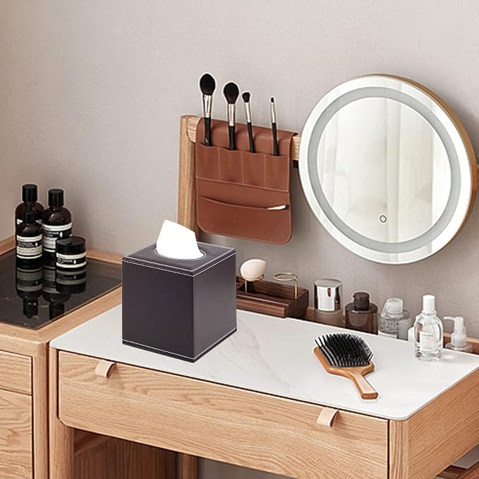 Stylish PU Leather Tissue Box Holder, Square Napkin Holder Pumping Paper Case - Image 6