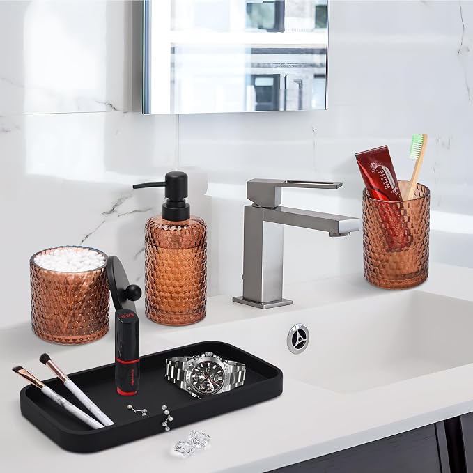 Bathroom Accessories Set, Toothbrush Holder, Qtip Holder Dispenser & Resin - Image 4