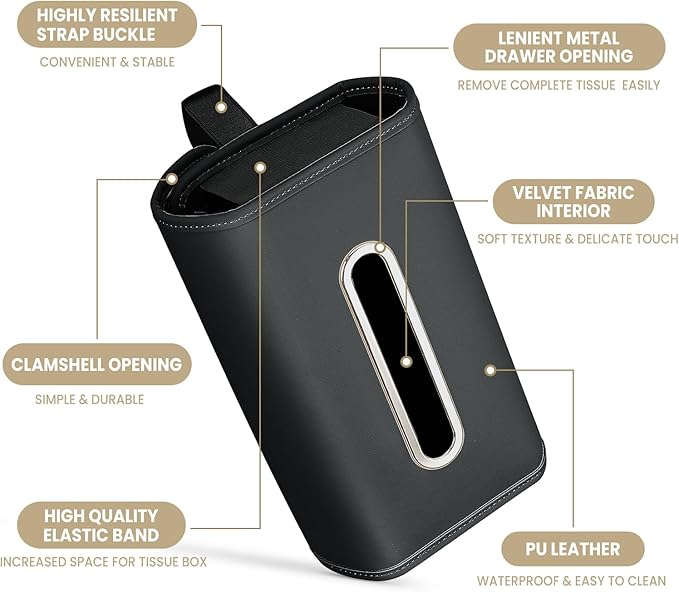 Car Tissue Holder, WHHMK Tissue Box Cover Keep Car Tidy, Premium PU Leather - Image 4