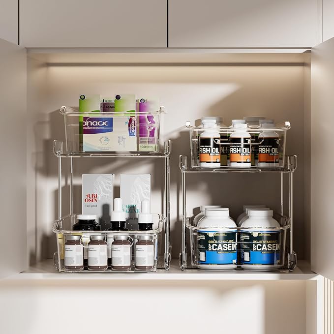 Delamu 2-Tier Under Sink Organizers and Storage, Pull Out Kitchen Pantry - Image 4