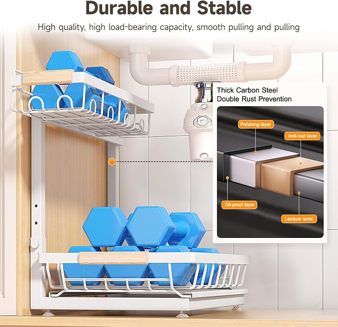 2 Packs Under Sink Organizer, Height Adjustable 2 Tier Under Kitchen Sink - Image 5