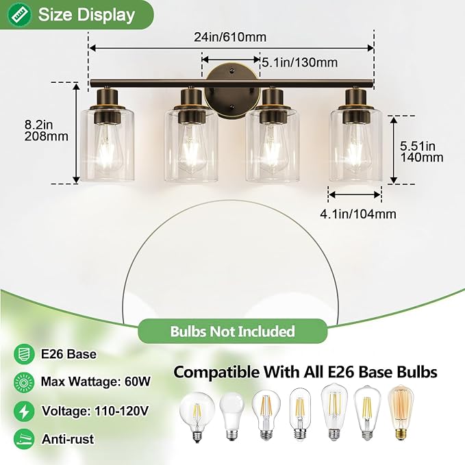 4-Light Bathroom Light Fixtures, Bathroom Wall Lamp - Image 7