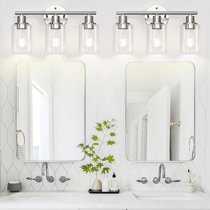 3-Light Bathroom Light Fixtures, Brushed Nickel Vanity Light, Farmhouse Wall - Image 5