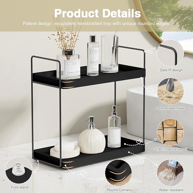 Forbena Black Bathroom Counter Organizer, Tiered Bathroom Organizer Countertop - Image 4