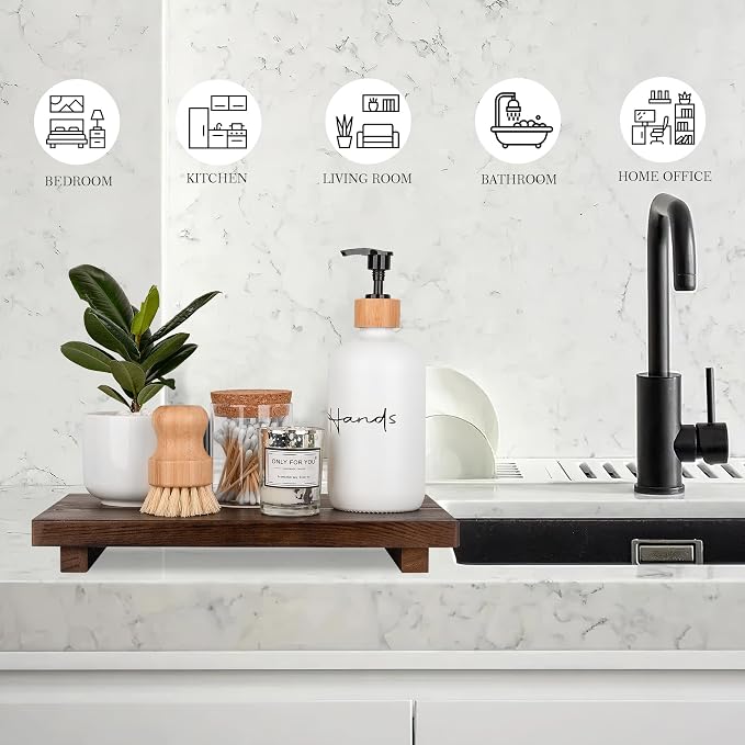 Bathroom Counter Organizer Wood Pedestal Stand Farmhouse Decorative Tray Soap - Image 6