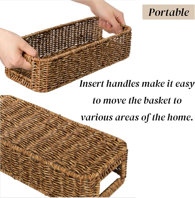 2 Pack Toilet Tank Basket, Handwoven Rectangular Wicker Shelf Baskets - Image 4