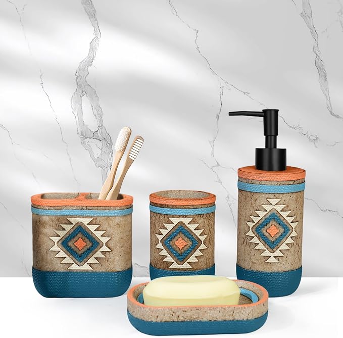 Bathroom Accessory Sets 4PCS Bathroom Accessories Set Complete Tribal Home - Image 8